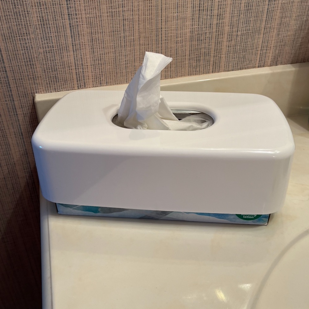 TWO white tissue covers, plastic